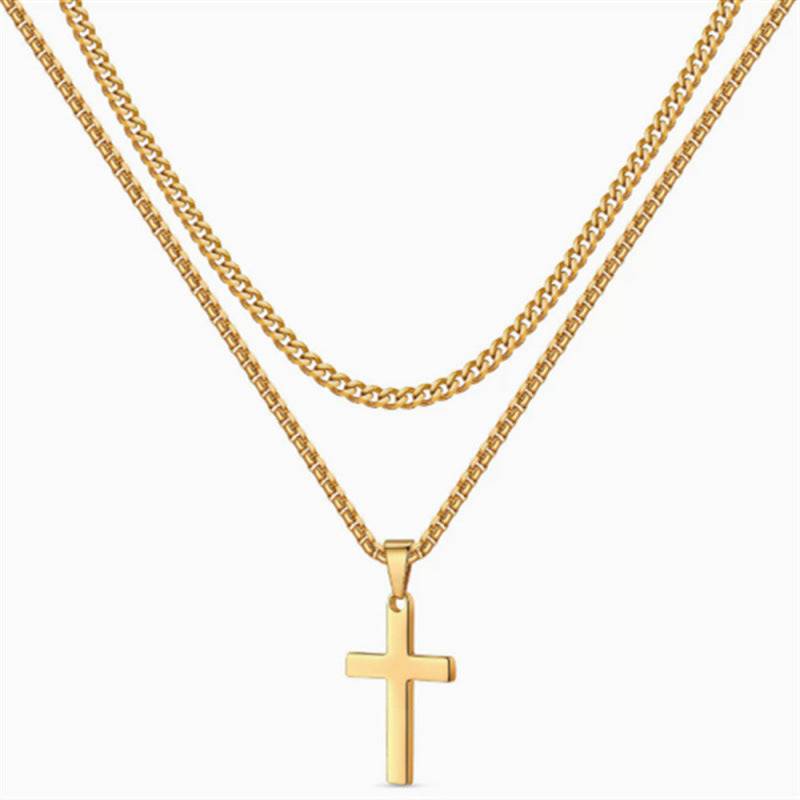 The Layered Pearl & Cross Necklace — women’s Accessories, ENIGMAE