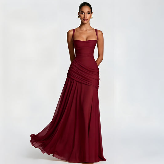 Draped Corset Chiffon Maxi Gown