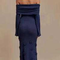 Off Shoulder Knit Rose Maxi Dress