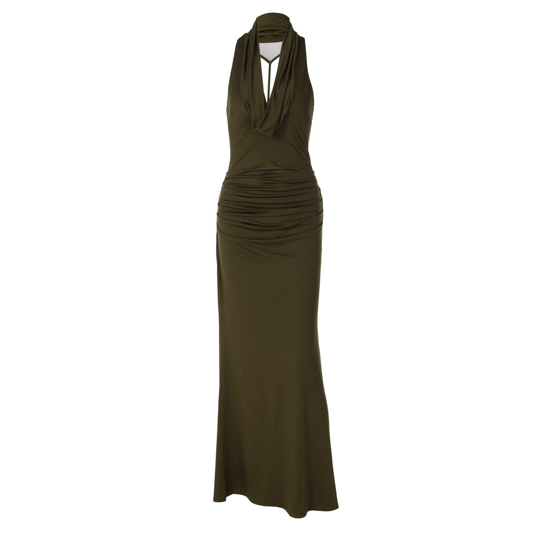 Cowl Halter Backless Maxi Dress