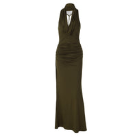 Cowl Halter Backless Maxi Dress