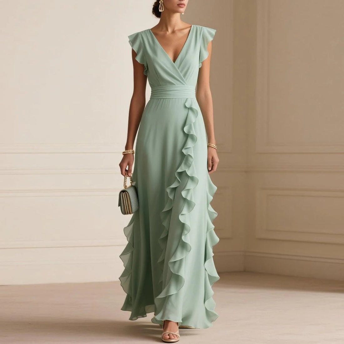 The Celeste Ruffle Maxi Dress — Green