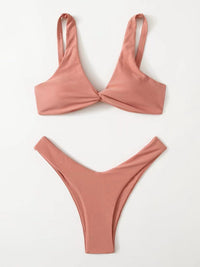 Solid Color Knotted Strap Bikini Swimsuit