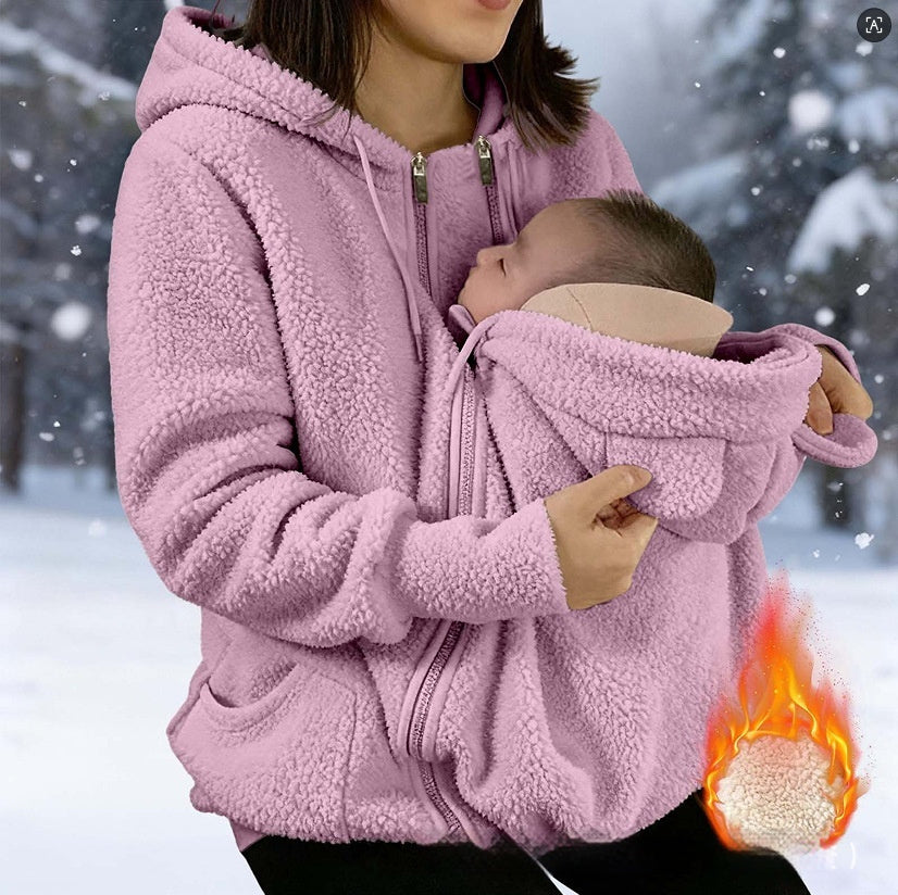 Sweat-shirt à capuche en velours côtelé avec poche kangourou pour bébé, veste zippée épaisse pour femme pour tenues assorties parent-enfant
