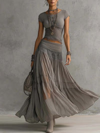 The Knitted Top Chiffon Skirt Dress — women’s Dress, ENIGMAE