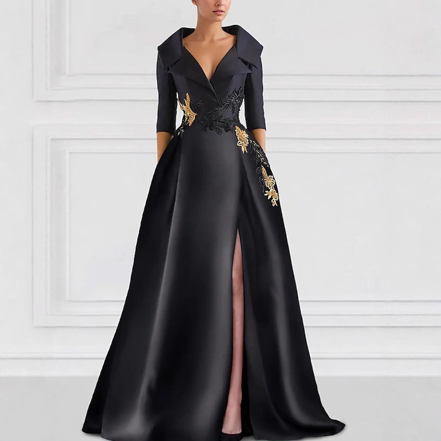 Elegant V-Neck Slit Evening Gown