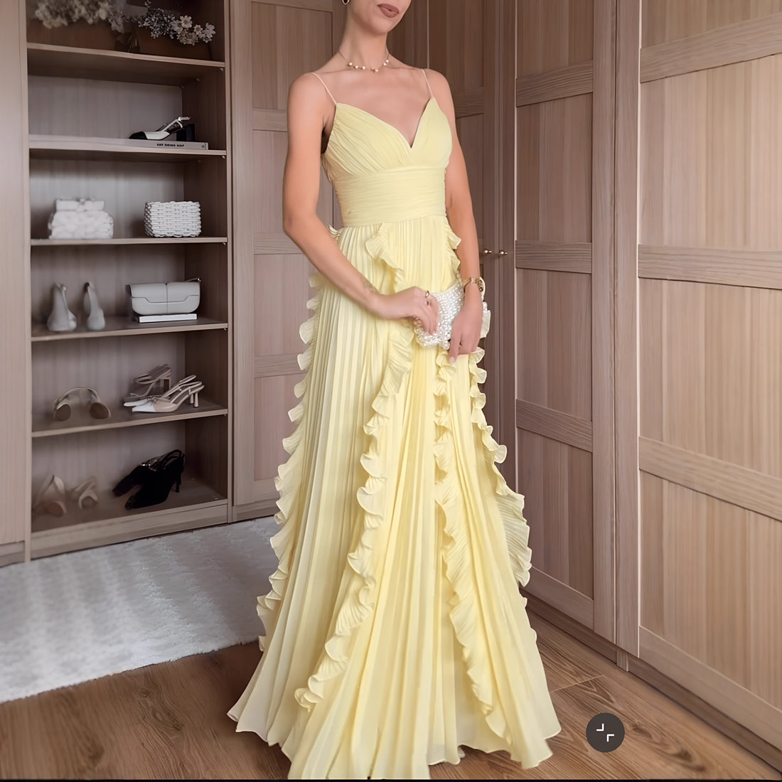 Lemon Ruffle Pleated Maxi Dress