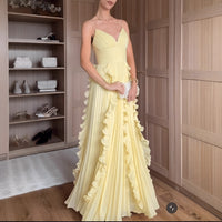 Lemon Ruffle Pleated Maxi Dress