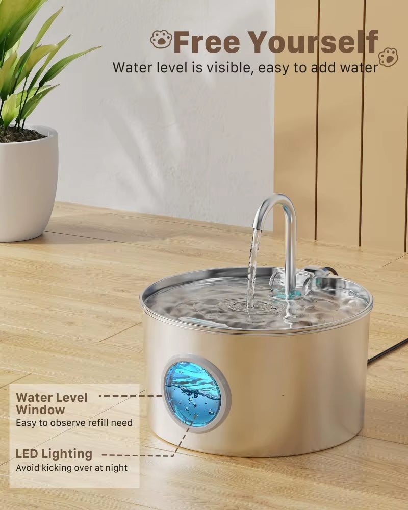 Stainless Steel Automatic Cat Water Fountain Quiet Pump 3.2L Pet Drinking Fountain USB Powered Indoor Pet Cat Water Feeder