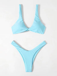 Solid Color Knotted Strap Bikini Swimsuit