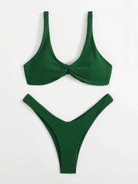 Solid Color Knotted Strap Bikini Swimsuit