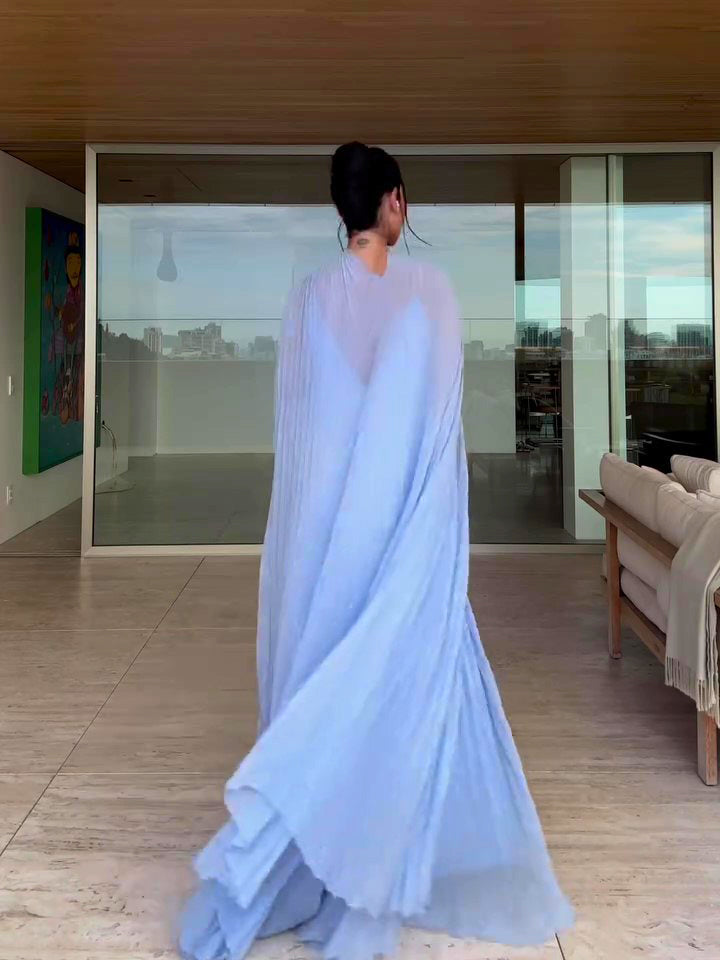 Pleated Cape Maxi Dress