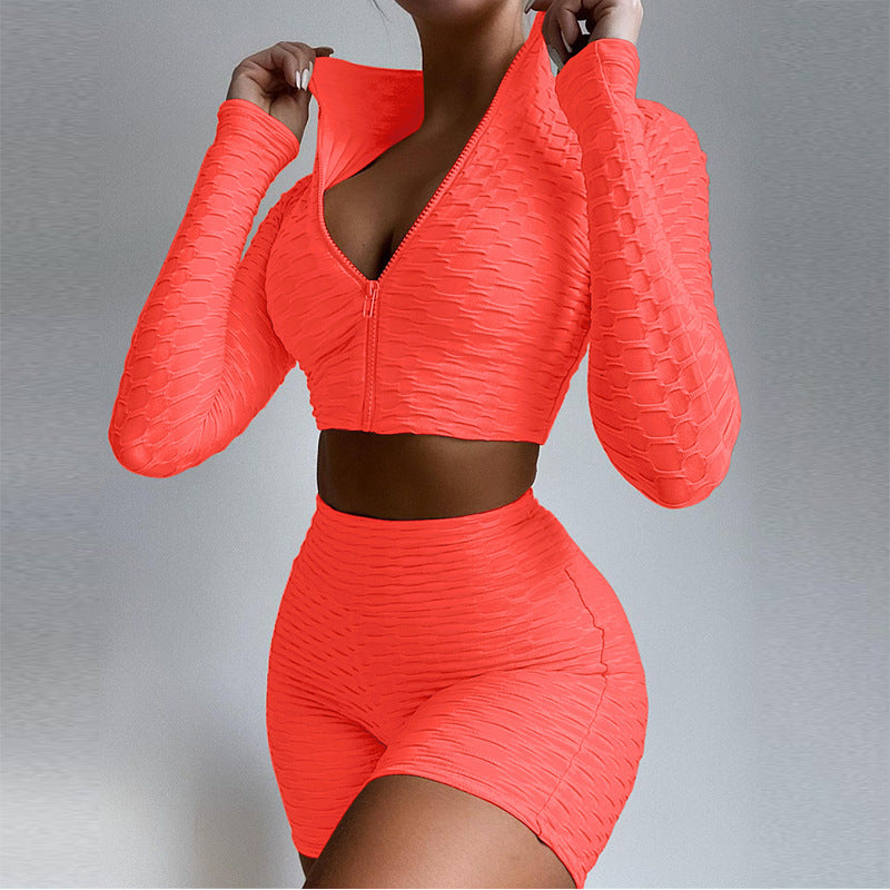 Women's Tracksuit Yoga Fitness Suit Activewear Set Tummy Control Butt Lift Long Sleeve Sport Clothing — Tangerine
