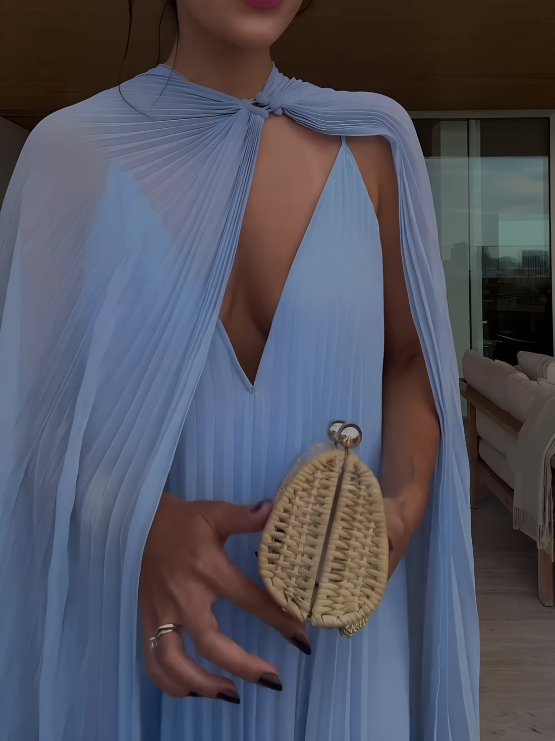 Pleated Cape Maxi Dress