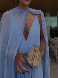 Pleated Cape Maxi Dress