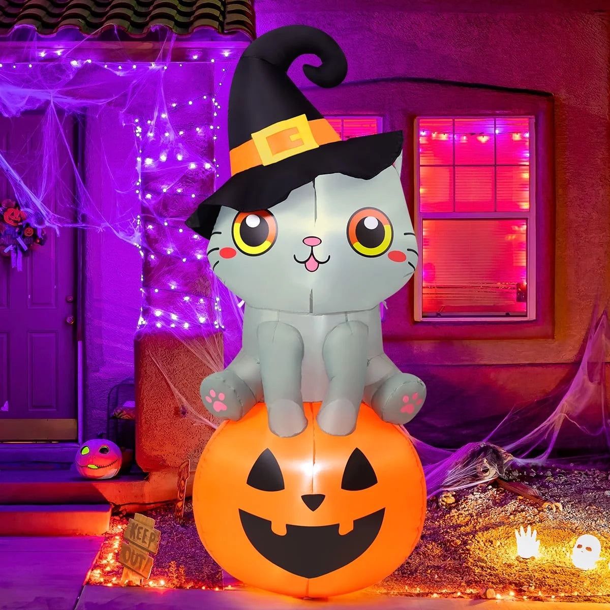 6ft Inflatable Cat on Pumpkin