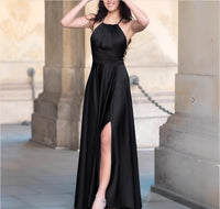 Satin Halter Slit Maxi Dress