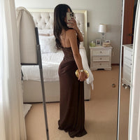 Women Solid Color Spaghetti Strap Lace Slim Fit Patchwork Dress