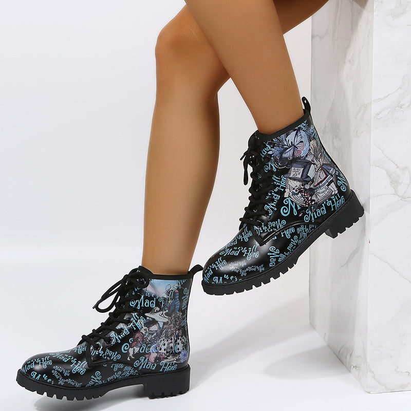 Women's Martin Boots Fashion Print Cartoon British