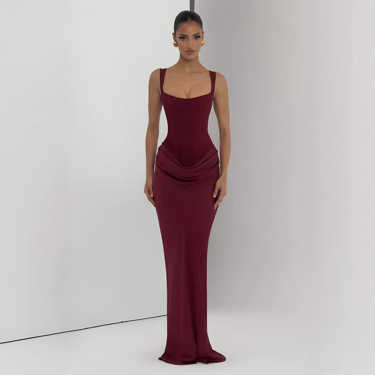 Sculpted Strapless Draped Maxi Dress