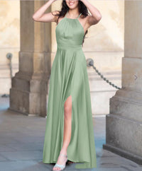 Satin Halter Slit Maxi Dress