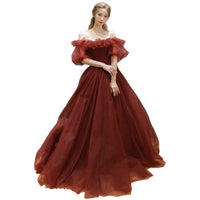 Crimson Tulle Off-Shoulder Ball Gown