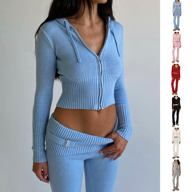 Ribbed Zip Hoodie & Pants Lounge Set