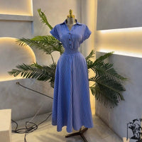 StripeEase™ Defined-Waist Shirt Dress