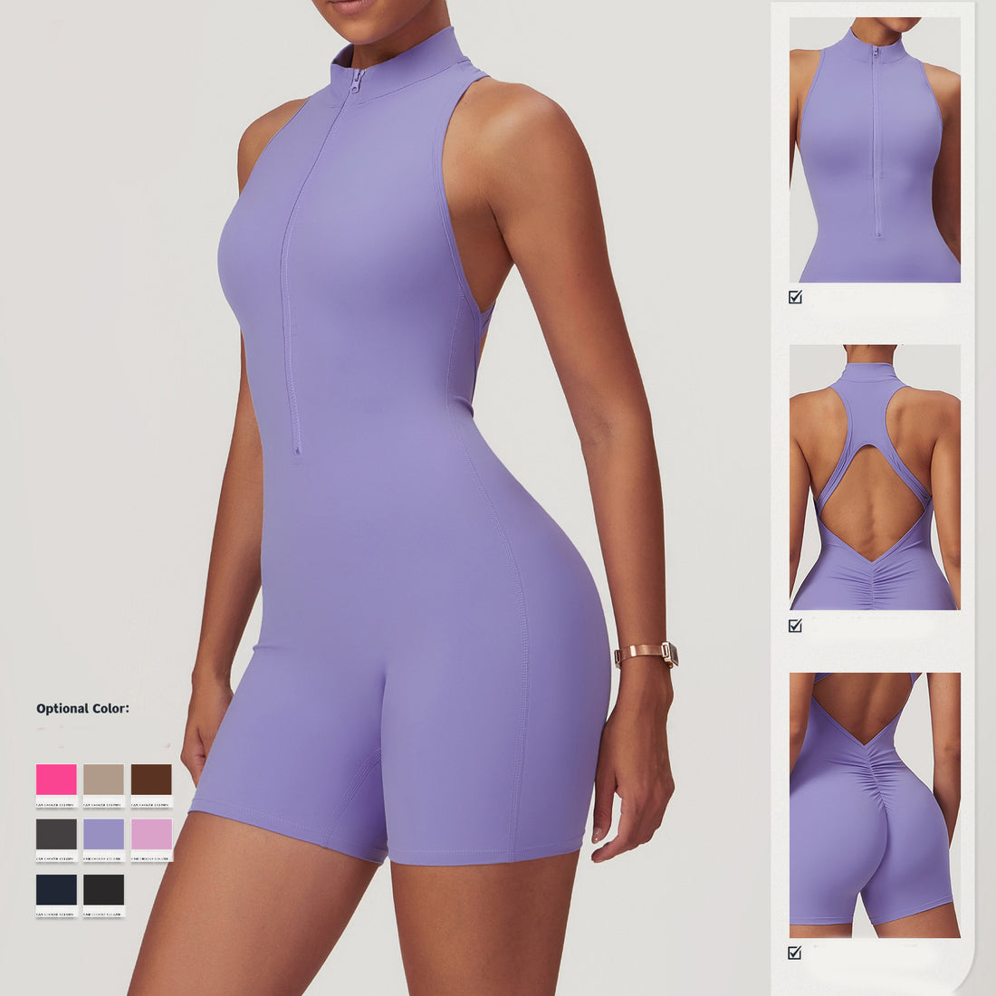 FlexZip™ Backless Yoga Bodysuit Shorts
