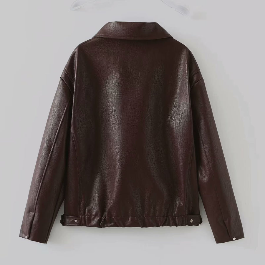 Lapel Zip-Front Moto Jacket