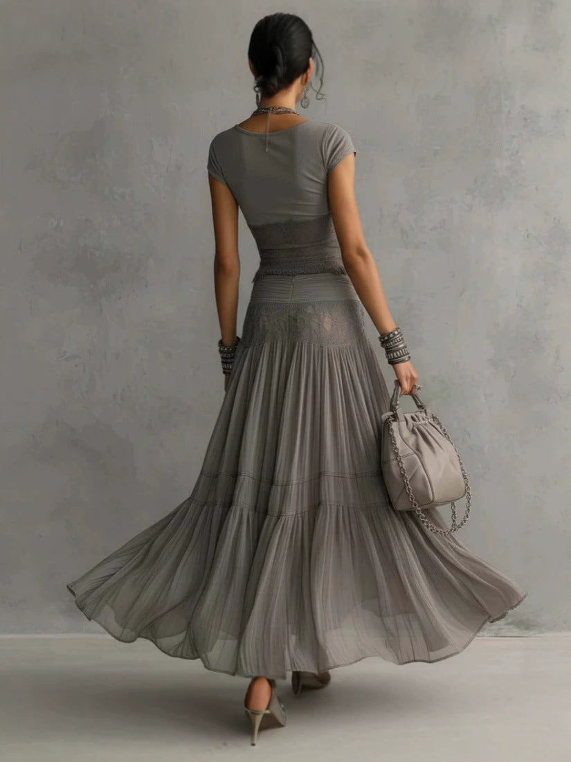The Knitted Top Chiffon Skirt Dress — women’s Dress, ENIGMAE