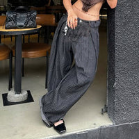 Retro Washed Scimitar Jeans Street Style Loose Wide Leg Pants