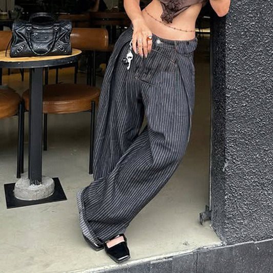 Jean slim rétro délavé style urbain pantalon ample à jambe large