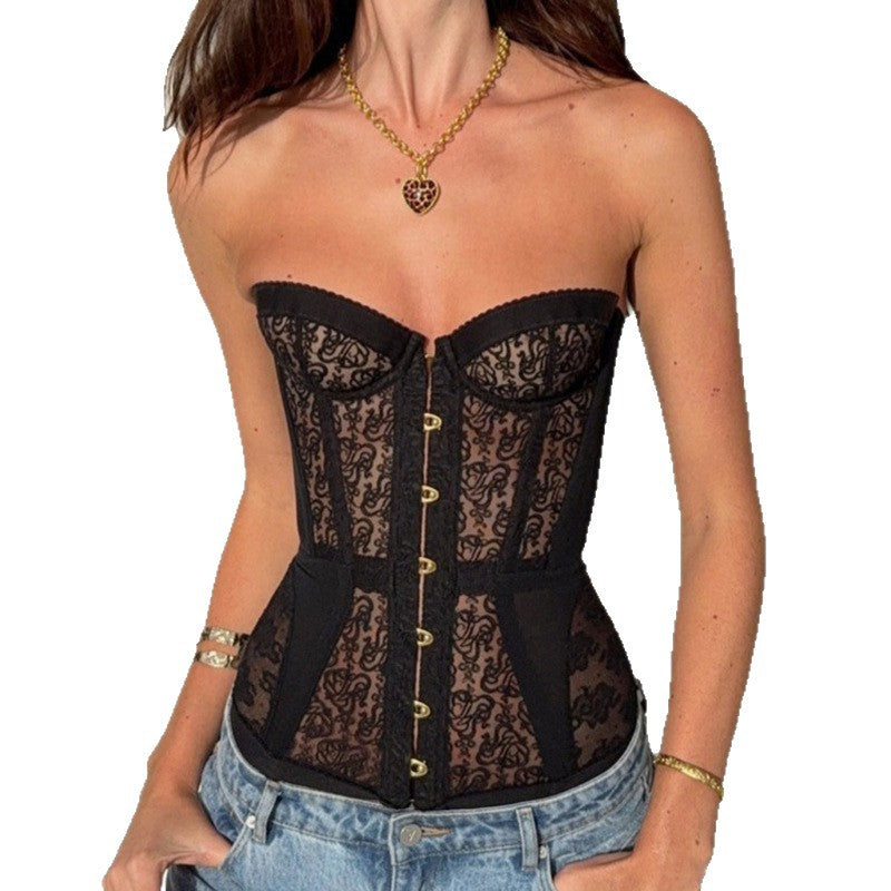 Women's Hollow Out Lace Strapless Slim Fit Corset Top