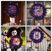 Halloween Wreath Halloween Spider Decorations Wreath with Lights, Halloween Spider Garland LED Halloween Door Wreath for Halloween Party, Halloween Decorations Outdoor Indoor Wall and Window