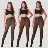 Fleece lined sheer tights in three shades worn by models