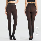 Fleece lined sheer tights in shade Deep, front and back view