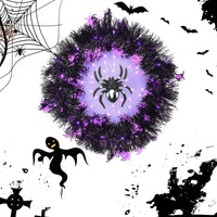 Halloween Wreath Halloween Spider Decorations Wreath with Lights, Halloween Spider Garland LED Halloween Door Wreath for Halloween Party, Halloween Decorations Outdoor Indoor Wall and Window