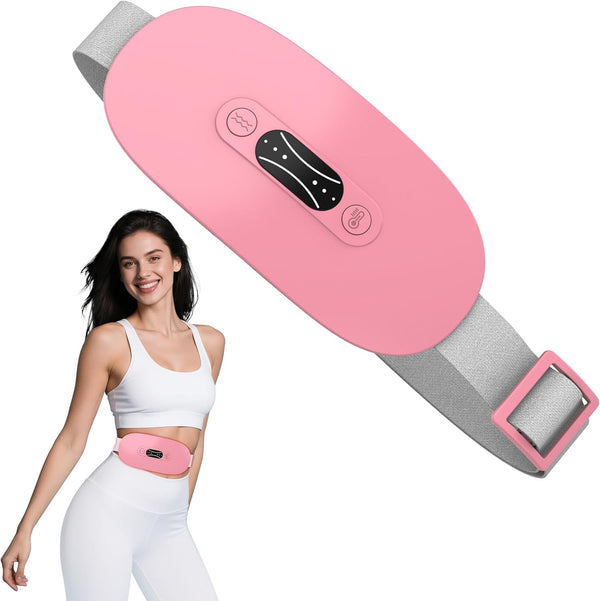 Portable Ccordless Heating Pad for Period Cramps Electric Waist Belt Device Portable Heatings Pad with 3 Heat Levels and 3 Massage Modes Birthday Gifts for Women and Girls (Pink)