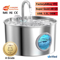Stainless Steel Automatic Cat Water Fountain Quiet Pump 3.2L Pet Drinking Fountain USB Powered Indoor Pet Cat Water Feeder