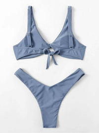 Solid Color Knotted Strap Bikini Swimsuit