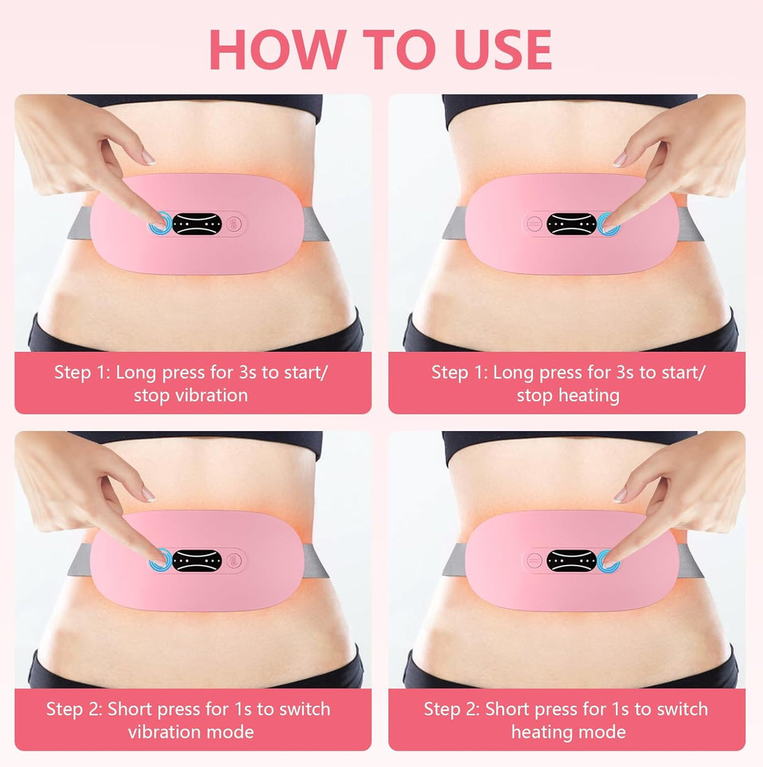 Portable Ccordless Heating Pad for Period Cramps Electric Waist Belt Device Portable Heatings Pad with 3 Heat Levels and 3 Massage Modes Birthday Gifts for Women and Girls (Pink)