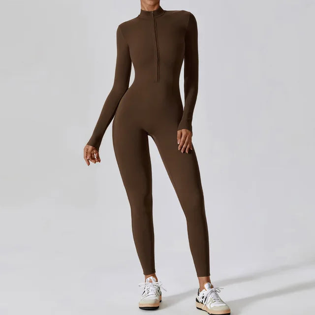 Chic Half-Zip Bodycon Jumpsuit — Bodycon Fit Detail | Enigmae