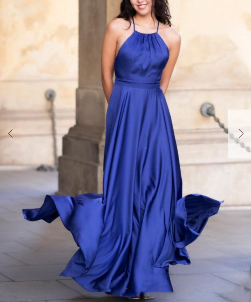 Satin Halter Slit Maxi Dress