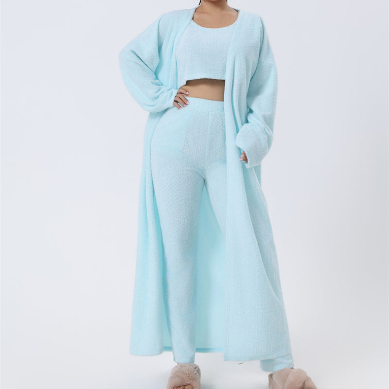 3-Piece Ribbed Knit Lounge Set with Long Cardigan