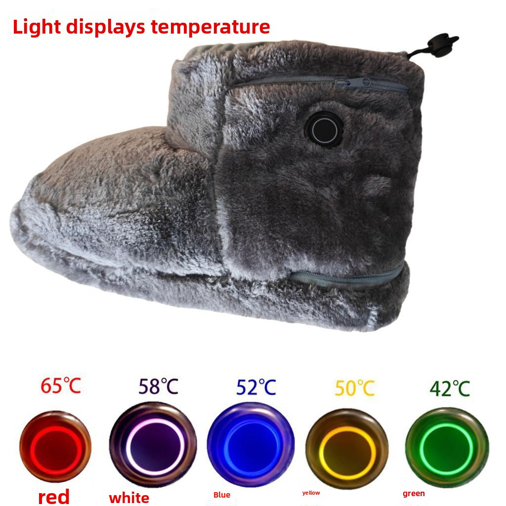 USB Powered High-Top Plush Electric Heating Foot Warmer Boots with 5-Level Temperature Control