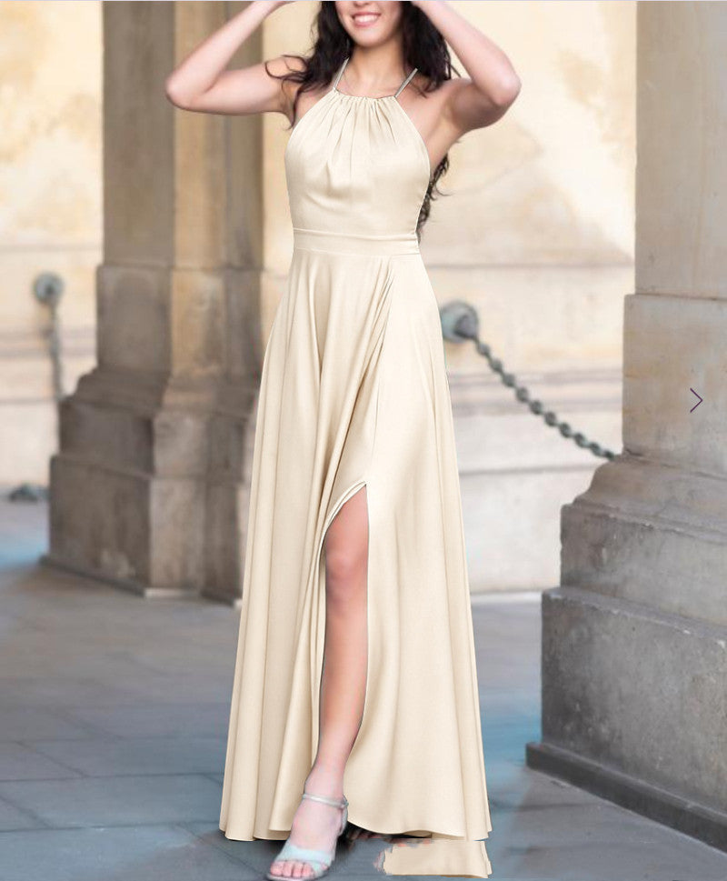 Satin Halter Slit Maxi Dress
