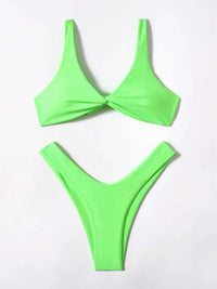Solid Color Knotted Strap Bikini Swimsuit
