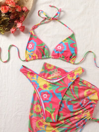 Three-Piece Set Women'S Starfish Decor Spaghetti Strap Triangle Bikini Set, Stretchy Swimsuit Bikini, Solid Swimsuit Set, Skirt Style Swimsuits, Bikini Outfits, Skirted Bathing Suits, Swimwear Set for Beach Holiday Vacation