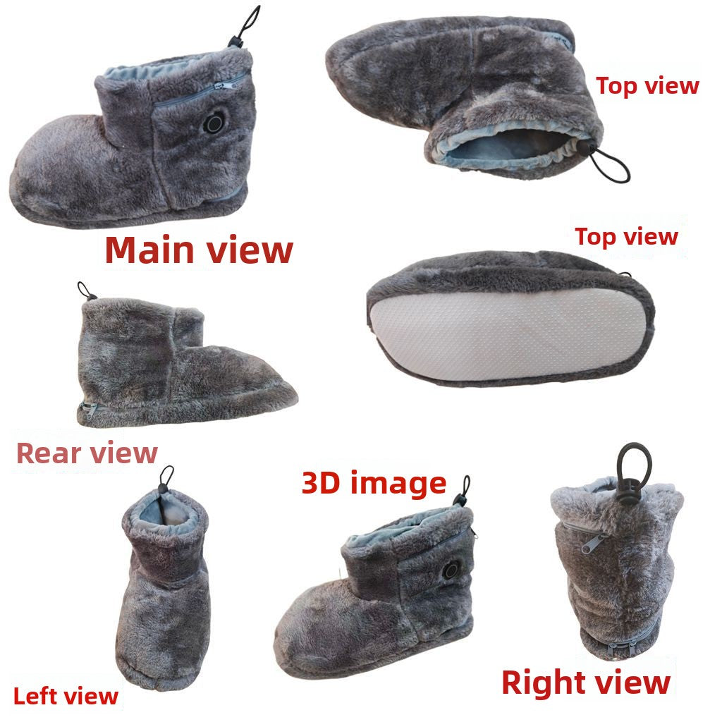 USB Powered High-Top Plush Electric Heating Foot Warmer Boots with 5-Level Temperature Control